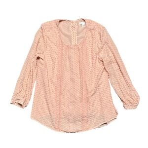 J. Crew Lace Trim Swiss Dot Silk Blouse Sz 16  Pink‎ Sheer Lined Back Button Up